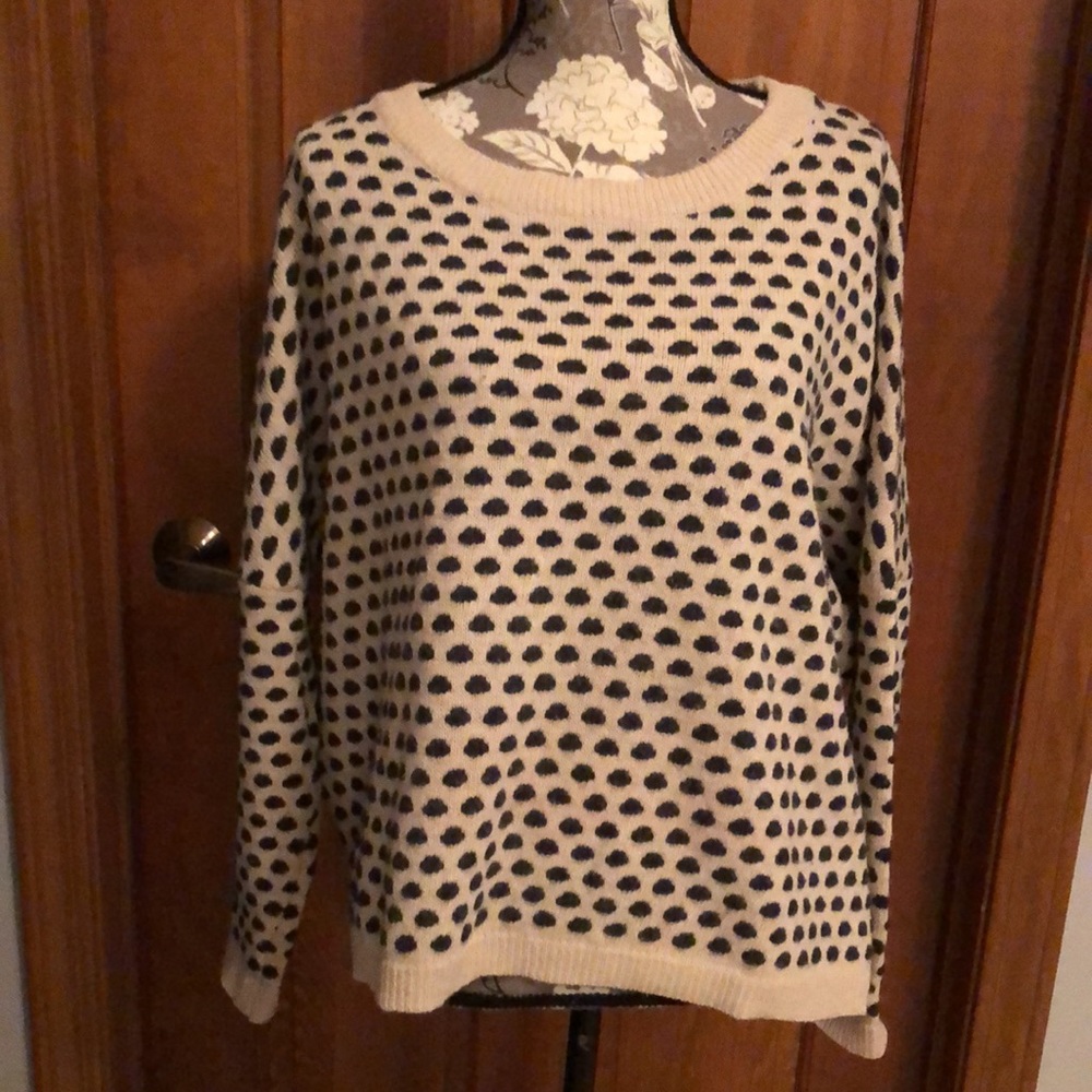 Freeway wool blend boxy sweater in tan with black dots L XL 1X
